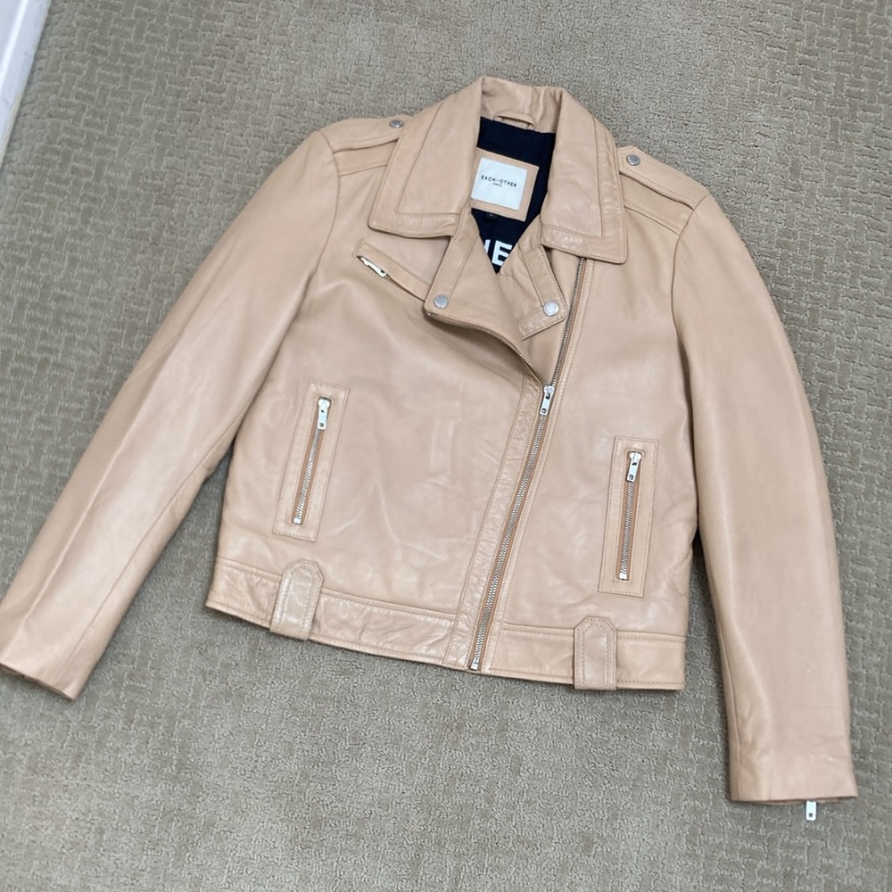 Each X Other leather sheet Moto motorcycle jacket beige new NWOT biker S Small